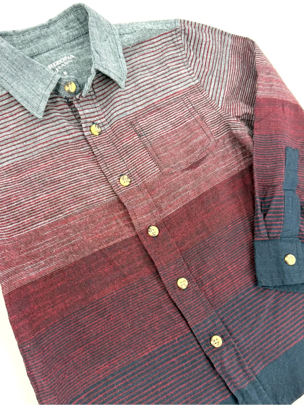 Arizona Jean Co Boys M 5 Ombre Striped Cotton Button Down Shirt